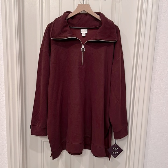 NWT Women’s Plus Size Oversized Maroon Ribbed Quarter Zip 3X - Picture 1 of 12